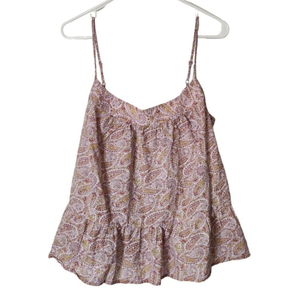 J Crew Womens M Sleeveless Tank Top Paisley Ruffle Hem Spaghetti Straps Cotton